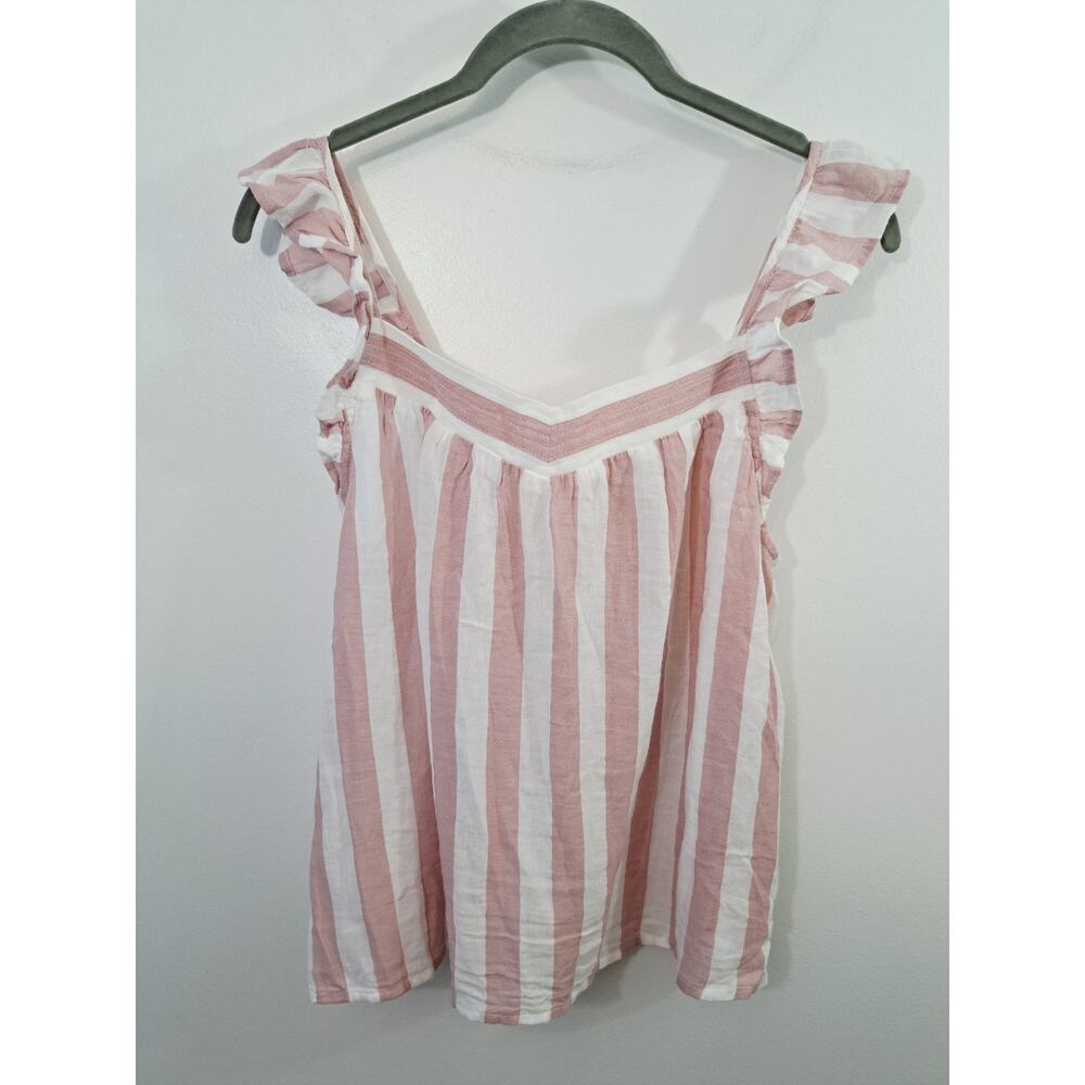 Sincerely Jules New! Pink White Striped V-neck Ruffle Strap Sleep Tank Top Small